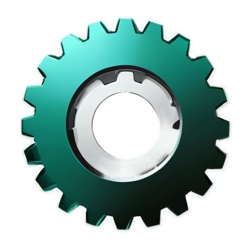 gears icon, white color, emerald blue green background is monochromatic and the icon on it is white, light, shining, realistic style - icon | sticker