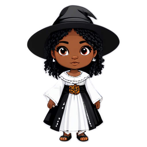 African witch Obaifo in traditional African costume, black and white medieval minimalist illustration, without background - icon | sticker