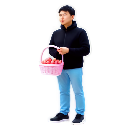 man with a basket of pink fruits - icon | sticker