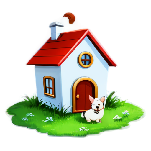 There is a house on the grass and there are animals around. - icon | sticker