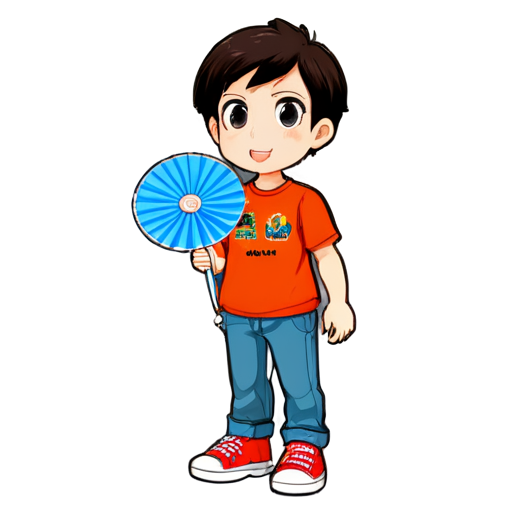 a boy holding a fan written FANBOYS - icon | sticker