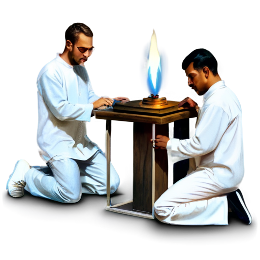 A group of people burn incense and kneel before the server in the computer room - icon | sticker