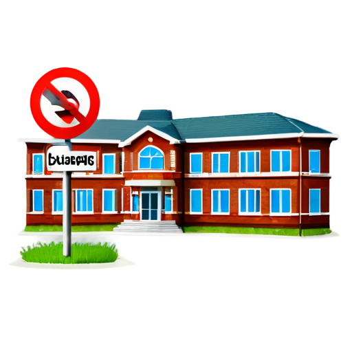 School building with alert sign - icon | sticker