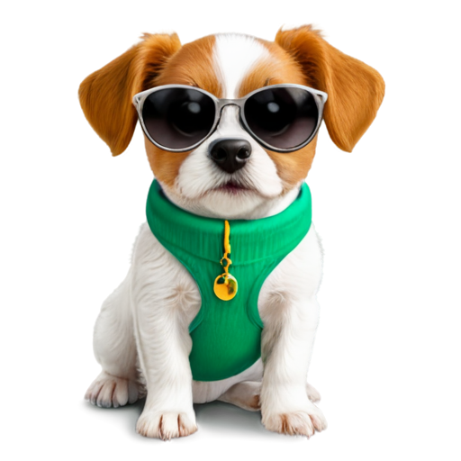 cute small dog with sunglasses and a link - icon | sticker