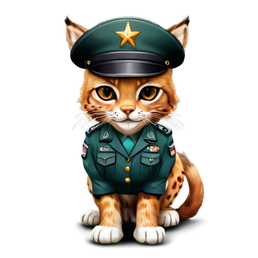 Cartoon female lynx in army uniform with hat and generals star - icon | sticker