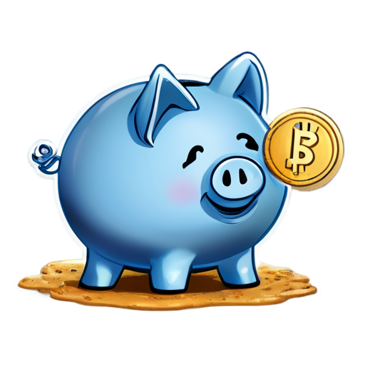 A bubble popped out of a piggy bank, containing the English word 'easy' and gold coins on the ground - icon | sticker