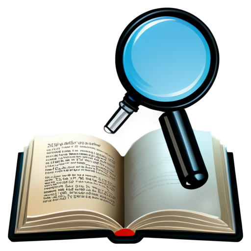 An open book with a magnifying glass hovering over it, symbolizing comprehension and focus on details. - icon | sticker