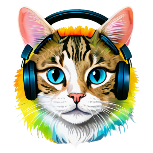 A rainbow cat head with headphones - icon | sticker