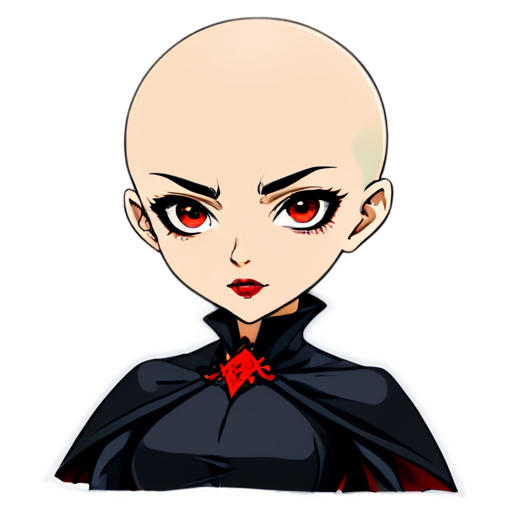 Bald Anime vampire face girl with red eyes and lips and dark makeup - icon | sticker