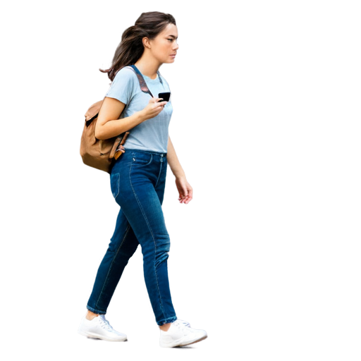 woman walking from behind on her cell phone transparent background - icon | sticker