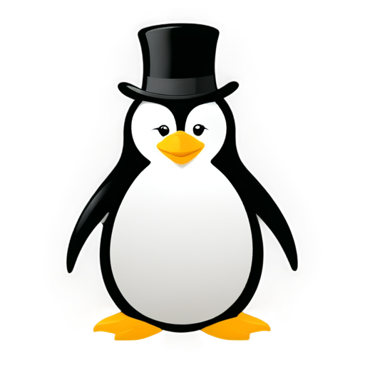 An adult daring penguin psychologist, male, in round glasses, in black and white colors with elements of yellow on the abdomen, in a top hat, in the style of vector graphics - icon | sticker