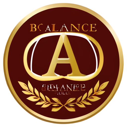 Balance Home construction company logo with golden font and dark red background - icon | sticker