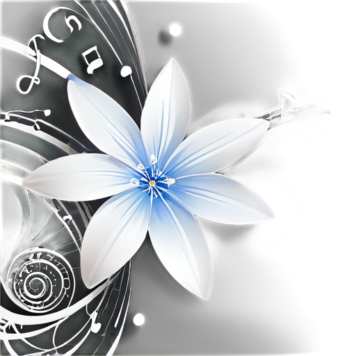 A blooming white flower with gradient musical notes and stars on its petals, and a swirling spiral at the bottom. - icon | sticker