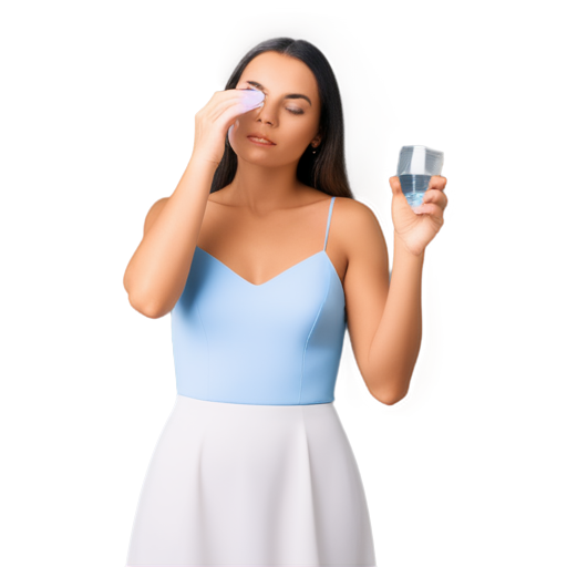 beautiful european woman in expensive dress drinks water from glass - waist-up photo - icon | sticker