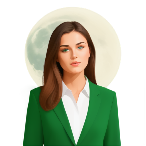 lawyer slavic brownhaired, green eyes girl with the moon on background, cartoon - icon | sticker