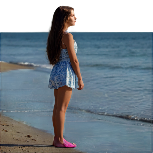 A girl with long hair is standing on the seashore - icon | sticker