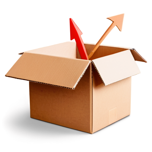 curved arrow pointing into a cardboard box - icon | sticker