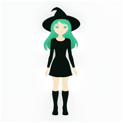 Young witch with green hair, mascot, dark fantasy style - icon | sticker