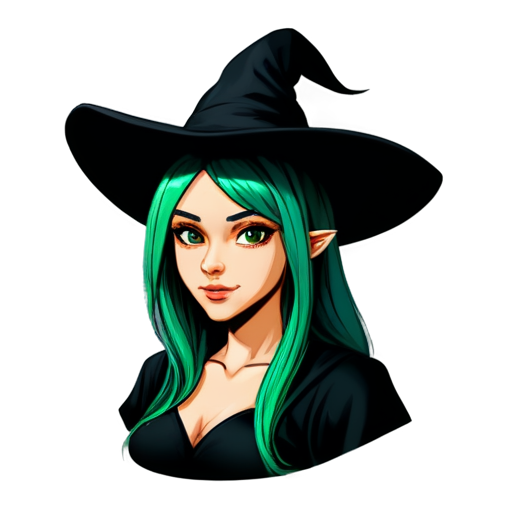 Young witch with green hair, mascot - icon | sticker