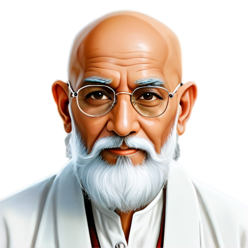 elderly Indian guru bald head with wizard long beard & glasses & ear rings - icon | sticker