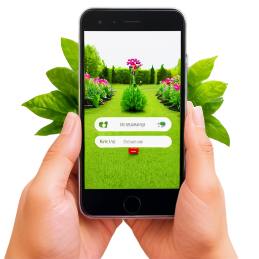 Remote control of the garden via smartphone. Garden in the background - icon | sticker