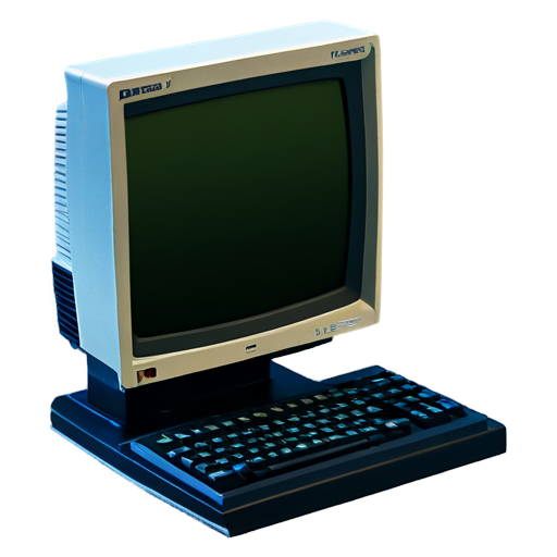 an old style computer with a 45 degree side profile and a green text terminal prompt - icon | sticker