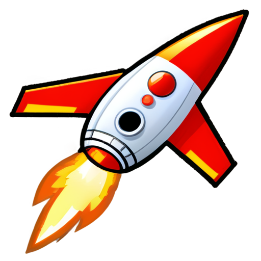 a small space rocket with a red body and orange wings and one large round porthole , 8 bit style - icon | sticker