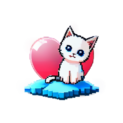 A minimalist pixel art style app icon for a mini-program called 'Heartfelt Exchange,' featuring two overlapping hearts in soft pastel colors (e.g., pink and light blue) with a small, cute pixel art cat peeking from behind or sitting next to the hearts. The background should be a simple gradient or solid color that complements the design, giving it a warm and friendly vibe - icon | sticker