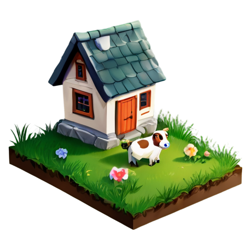 There is a house on the grass and there are animals around. - icon | sticker