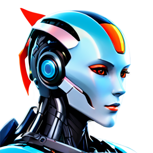 an anime half-profile headshot of a colorful virtual robot character with a white background - icon | sticker