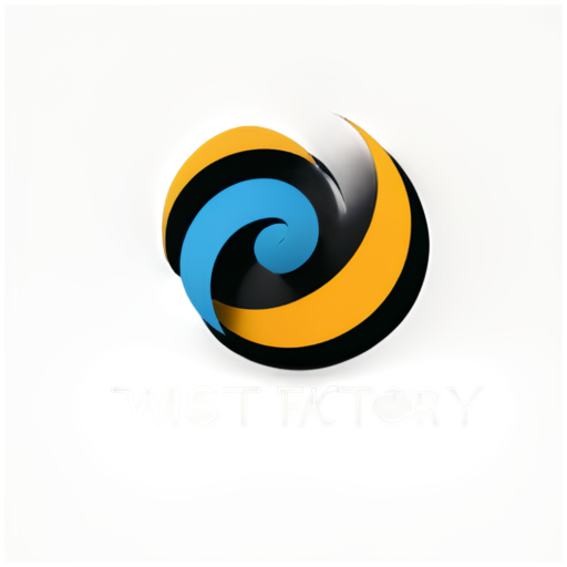 Minimalistic logo in the trendy expensive brand font "Twist Factory" with an abstract linear element representing expensive sculptures and collectible art objects - icon | sticker