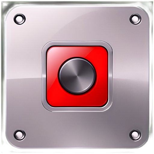 red button, computer game, square, vertical, minimalism, metal, game - icon | sticker