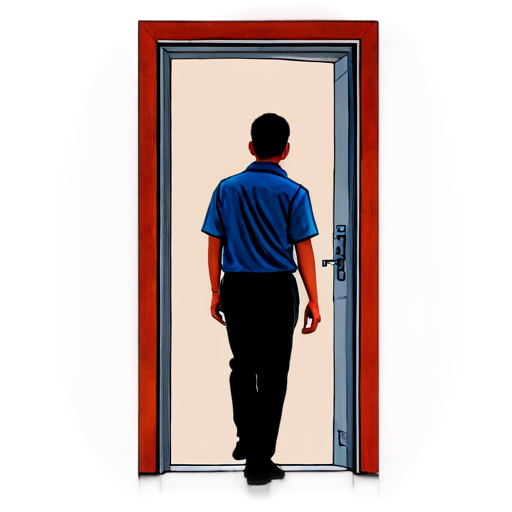 worker walking toward foreground through door - icon | sticker