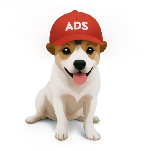 dog with a cap with the inscription "friendly ads" - icon | sticker