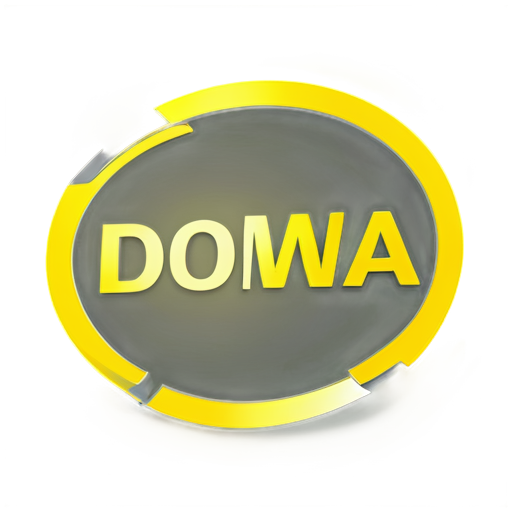 Generate icon with the phrase "DOM QA" in yellow style. Both words in different colors - icon | sticker