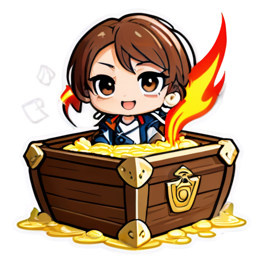 Signed “treasure” with burning letters in the background - icon | sticker