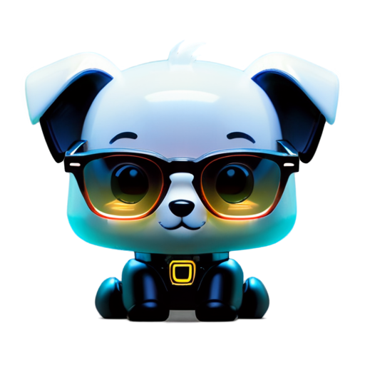 AI robot white dog head with tech-inspired glasses, cute, cartoon,cool，Cyberpunk，robotic - icon | sticker