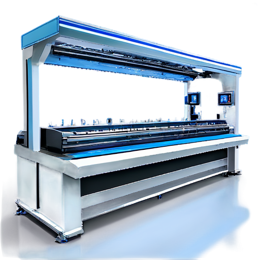 The image shows a futuristic, automated manufacturing facility with robotic assembly lines. The main assembly line is a conveyor belt system that moves components through several stations. At each station, robotic arms are positioned to perform specific tasks, such as assembling, inspecting, or adjusting parts. These robotic arms have flexible joints, enabling them to move and rotate efficiently to handle different components. In the center, a large rectangular machine with a covered enclosure is visible, possibly representing a testing or processing unit where products go through quality checks. each equipped with a mechanical arm or gripper for transporting parts between sections of the factory. The color scheme is light and professional, with shades of blue, white, and gray. Control panels with digital interfaces display colorful buttons and graphs, showing real-time data or instructions. The overall aesthetic reflects a high-tech, clean, and efficient industrial environment. The floor is a light gray color, giving the entire scene a modern, high-tech look. - icon | sticker