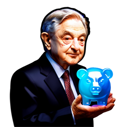 Design an icon with a portrait of George Soros alongside financial symbols (like a bull and bear), representing his contributions and critiques of mainstream economics.* - icon | sticker