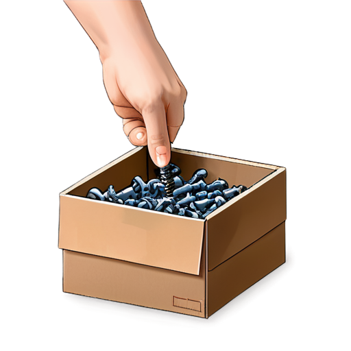 a hand pulling a screw out of a box of screws - icon | sticker