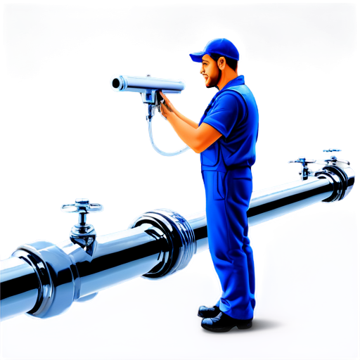 Plumber in the house. Image in blue tones. Realistic - icon | sticker