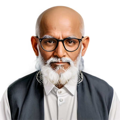 elderly Indian guru bald head with long beard & glasses & ear rings - icon | sticker