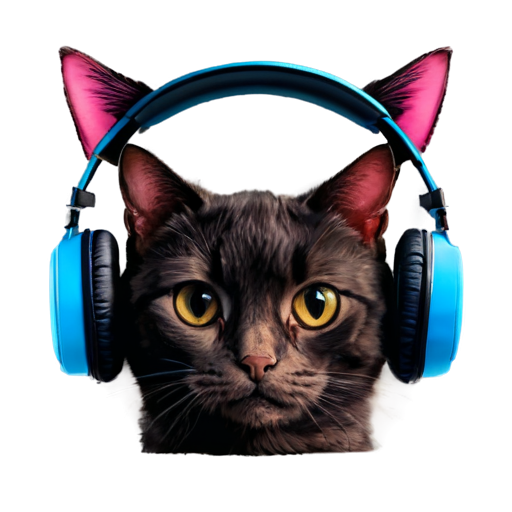 A cat head with headphones - icon | sticker