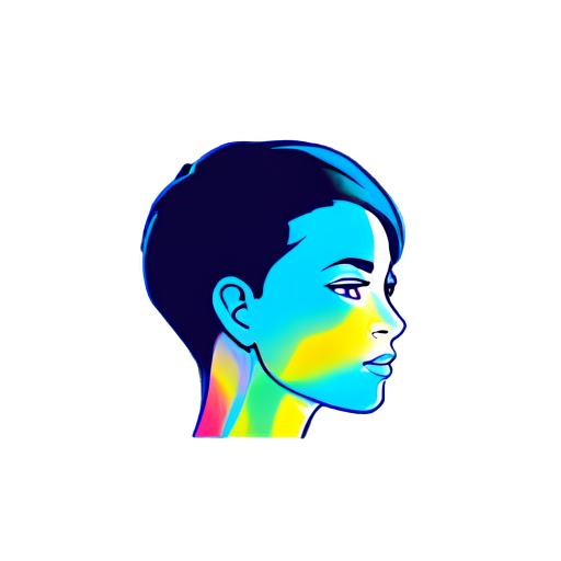 a simple logo about half-profile headshot of a colorful abstract digital figure with a colorful background - icon | sticker