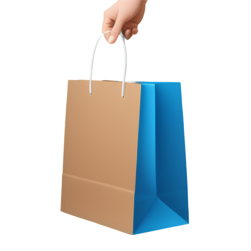 a man's hand holds a paper bag by the handles, in blue colors on a white background - icon | sticker