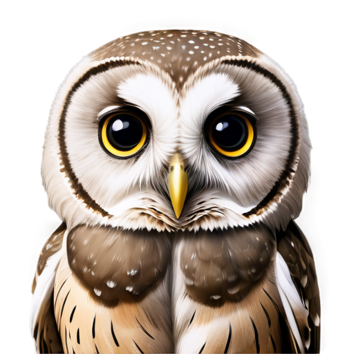 A small owl with large round eyes, a small beak, and tiny wings. Use soft, earthy tones like light browns and grays. - icon | sticker