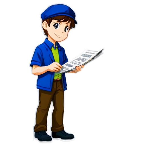 newsboy with newspaper, transparent background - icon | sticker