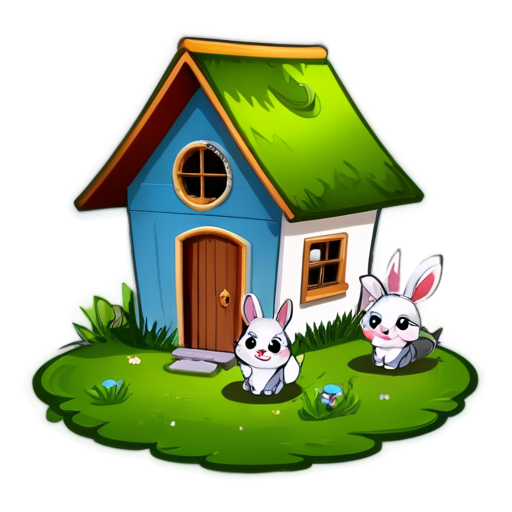 There is a house on the grass and there are animals around. - icon | sticker