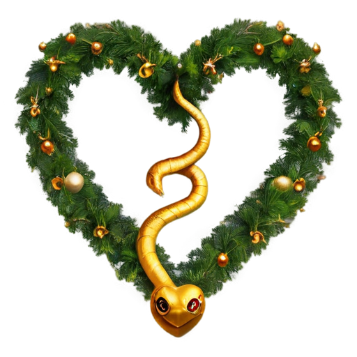 golden snake in the shape of a heart on the background of a New Year tree. надпись "2025" - icon | sticker