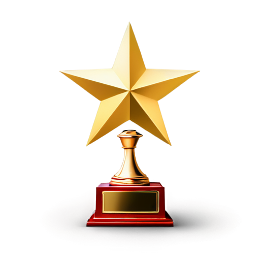 Trophy and a star on it, having with white background with rounded corners and with shadow - icon | sticker